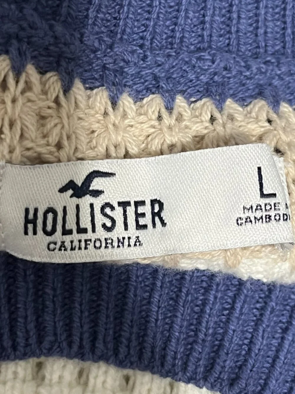 Hollister Womens Cropped Balloon Sleeve Sweater L Striped Boxy Oversized Comfy